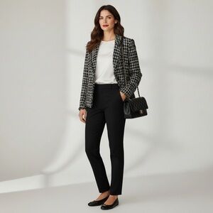 Silkland Black Cream Tweed Plaid Silk Suit Jacket blazer
Old Money classic